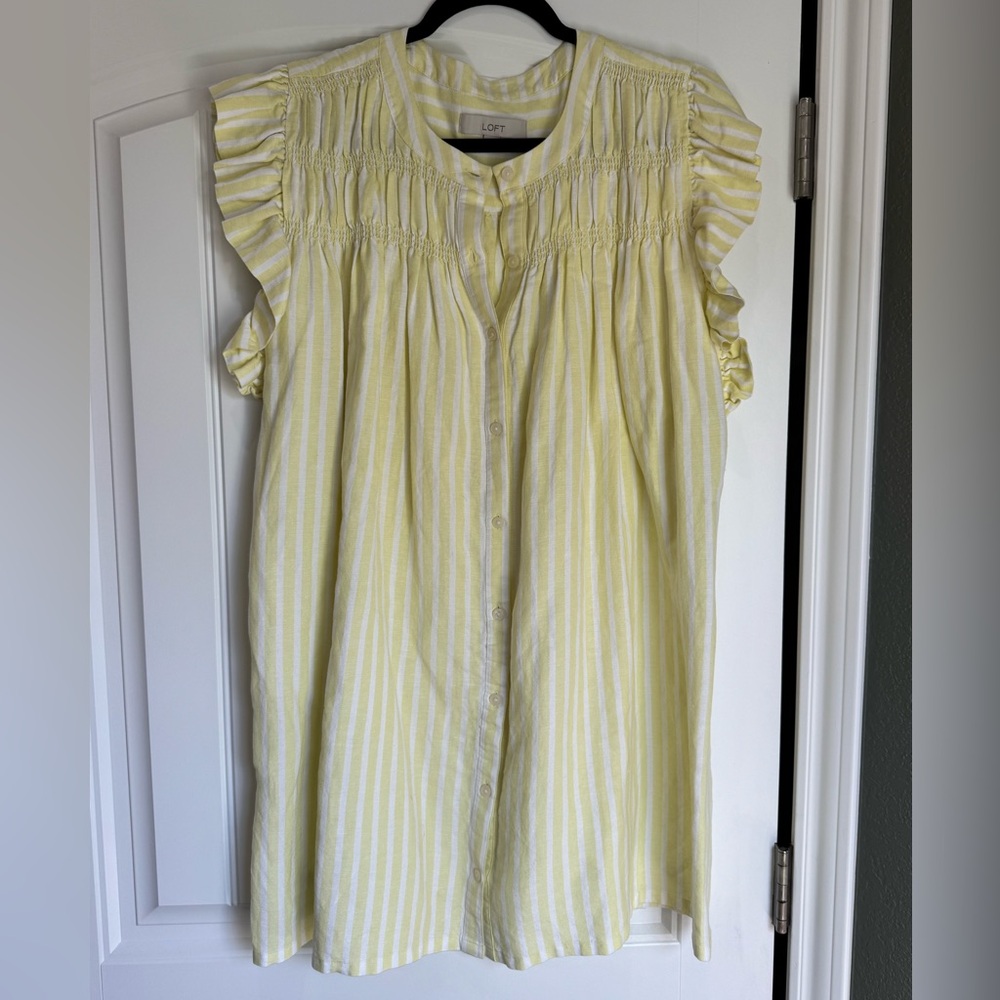 LOFT Yellow and White Striped Mini Dress